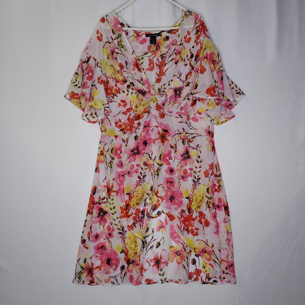 Ashley Stewart Hi-Lo Tunic 22/24 Floral Short Sleeve Twisted Elastic V-Neck